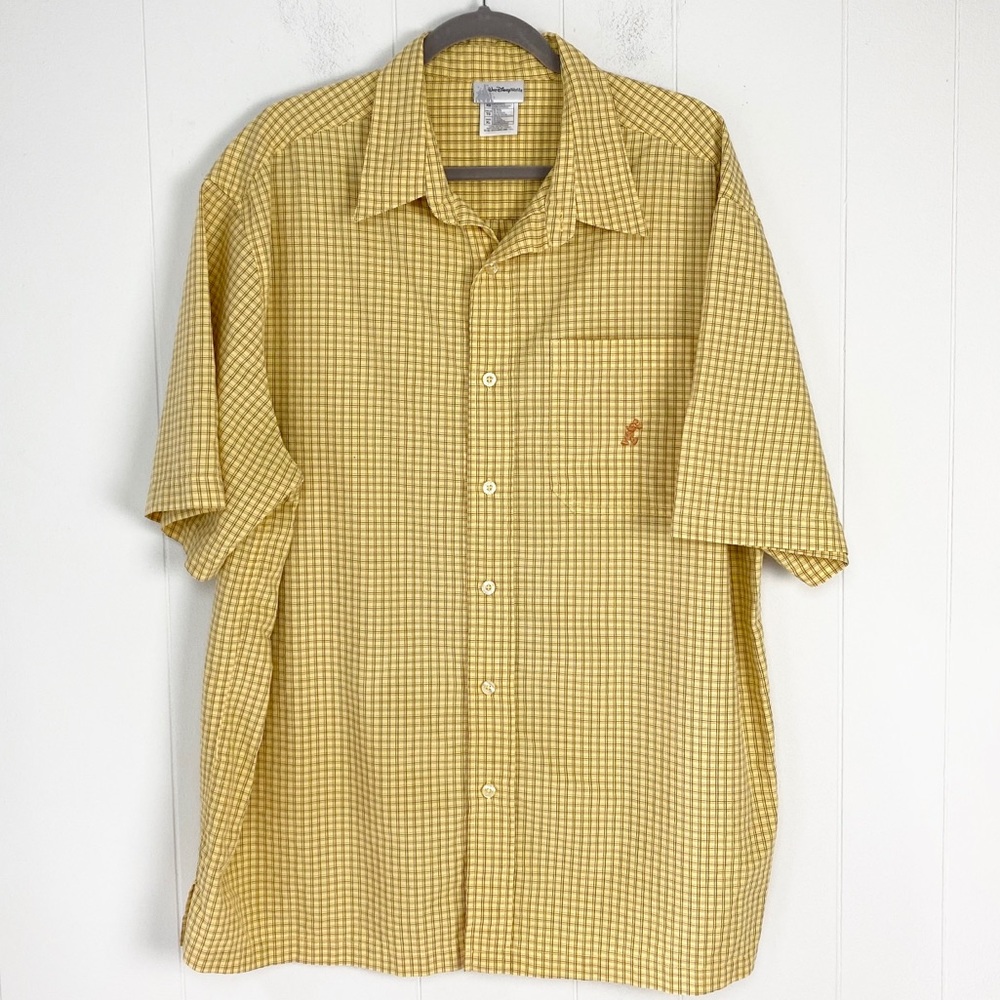 Disney Yellow Plaid Button Front Mickey Top  XL
